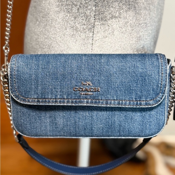 Coach Handbags - Coach Denim Crossbody Bag with Silver Chain